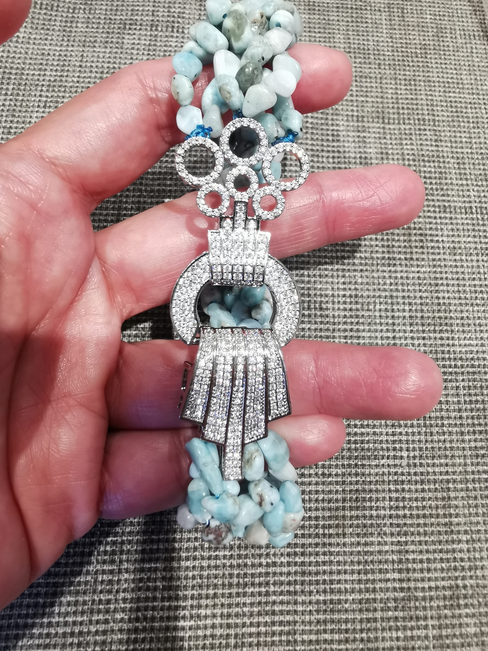 Multi-layered Natural Larimar Chip Stone Bracelet